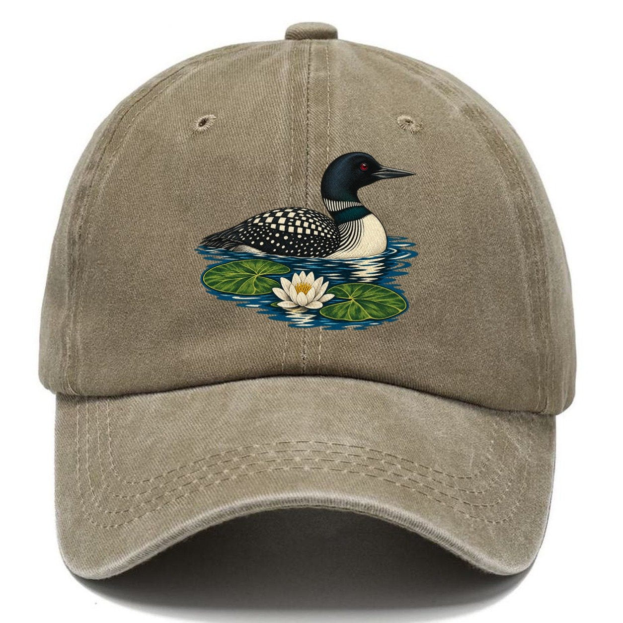 Common Loon And Water Lilies Canada Cultural Icons Classic Cap – Warm Sand