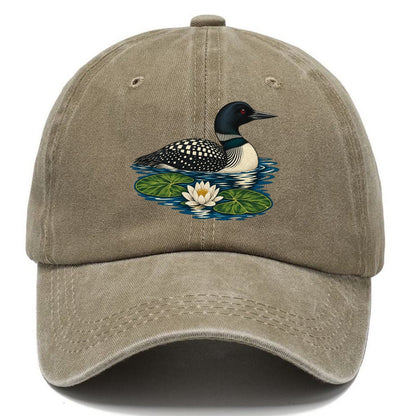 Common Loon And Water Lilies Canada Cultural Icons Classic Cap – Warm Sand