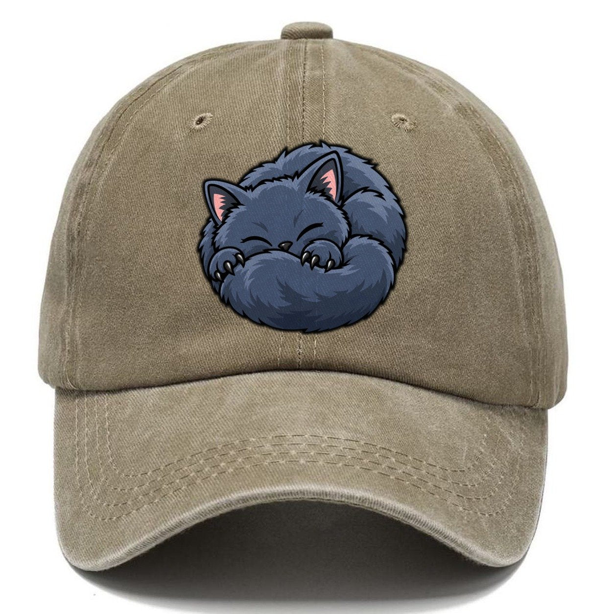 British Shorthair Sleeping Peeking Cats Classic Cap – Warm Sand