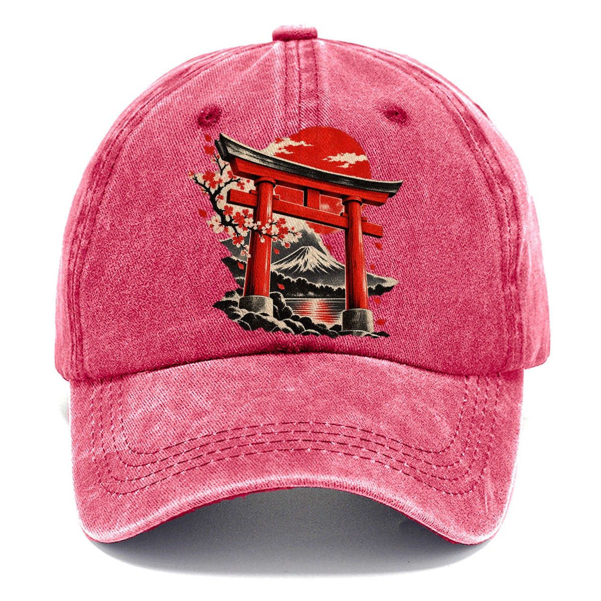 Torii Gate Mount Fuji Blossoms Classic Cap – Pomegranate Blush