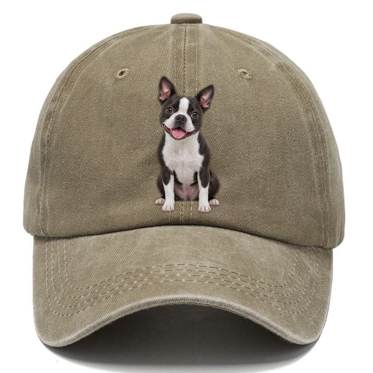 Boston Terrier Sitting Top Breeds Classic Cap – Warm Sand