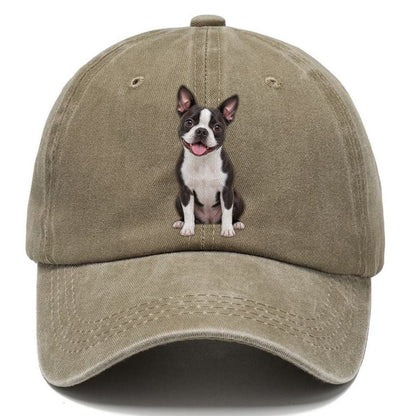 Boston Terrier Sitting Top Breeds Classic Cap – Warm Sand