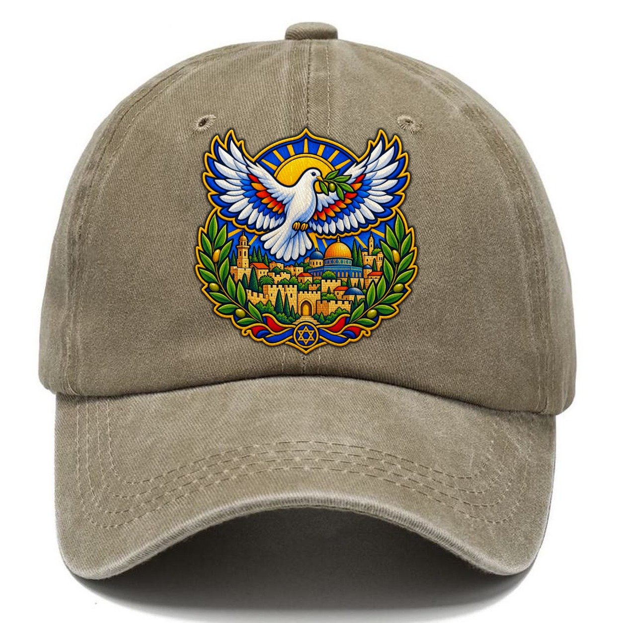 Dove Over The City Jerusalem Classic Cap – Warm Sand
