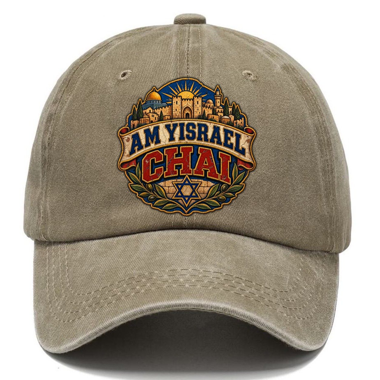 Am Yisrael Chai Lettering Jerusalem Classic Cap – Warm Sand