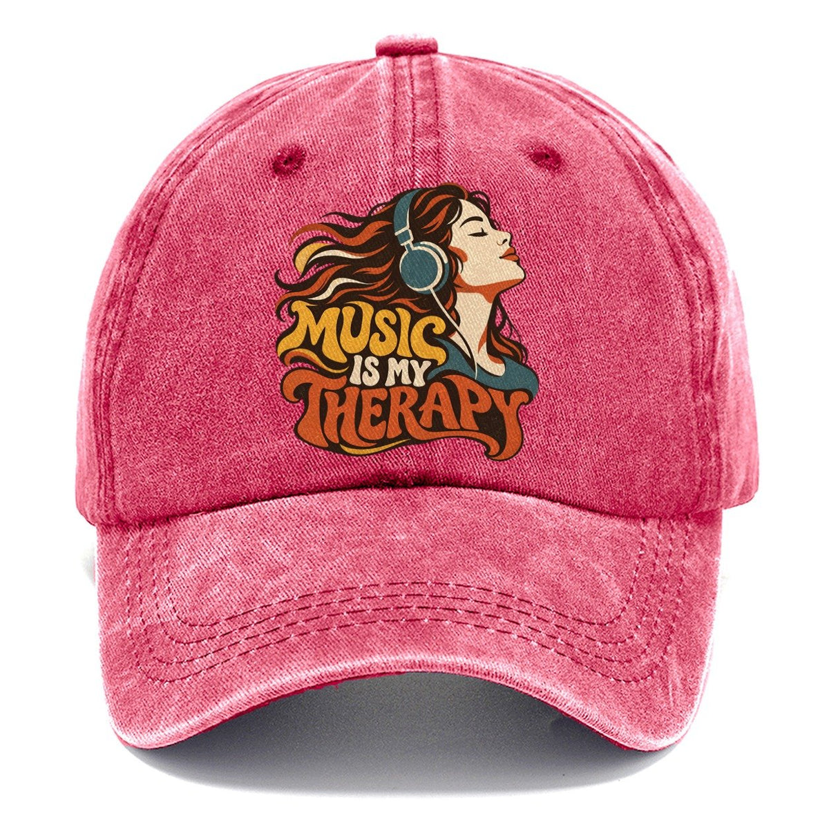 Music Is My Therapy Headphones Girl Classic Cap – Pomegranate Blush