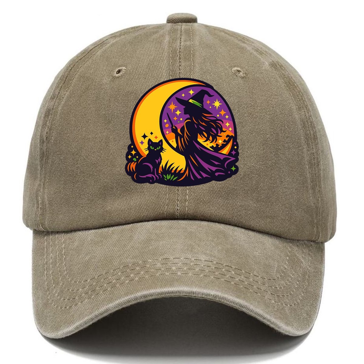 Moonlit Witch Cat Classic Cap – Warm Sand