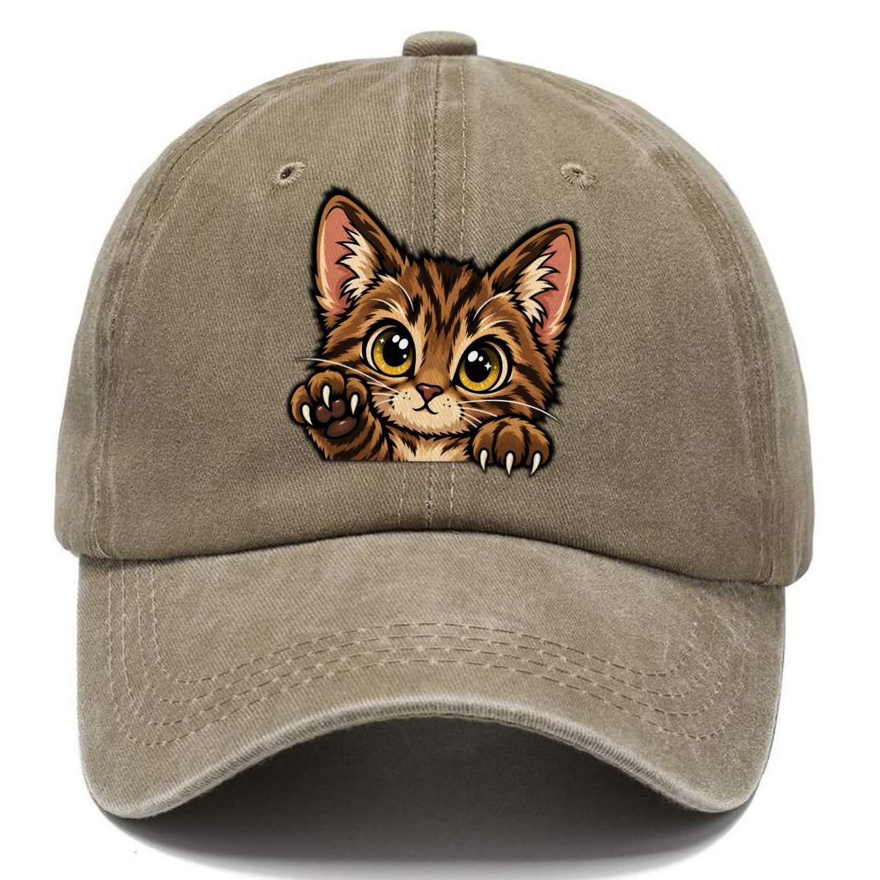Tabby Kitten Paw Up Peeking Cats Classic Cap – Warm Sand