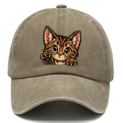 Tabby Kitten Paw Up Peeking Cats Classic Cap – Warm Sand