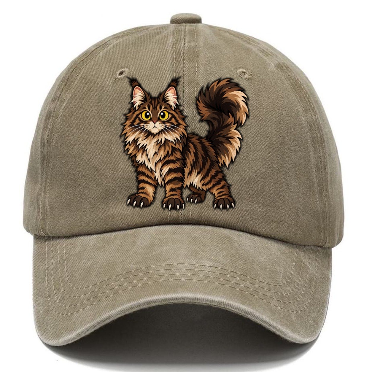 Maine Coon Standing Proud Peeking Cats Classic Cap – Warm Sand