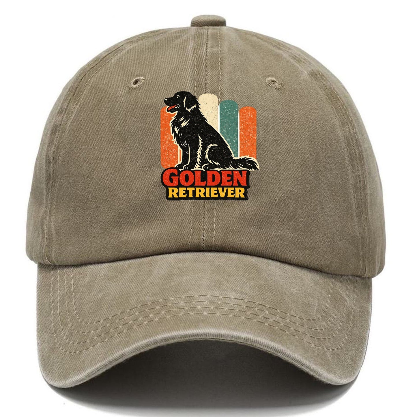 Retro Golden Retriever Silhouette Classic Cap – Warm Sand