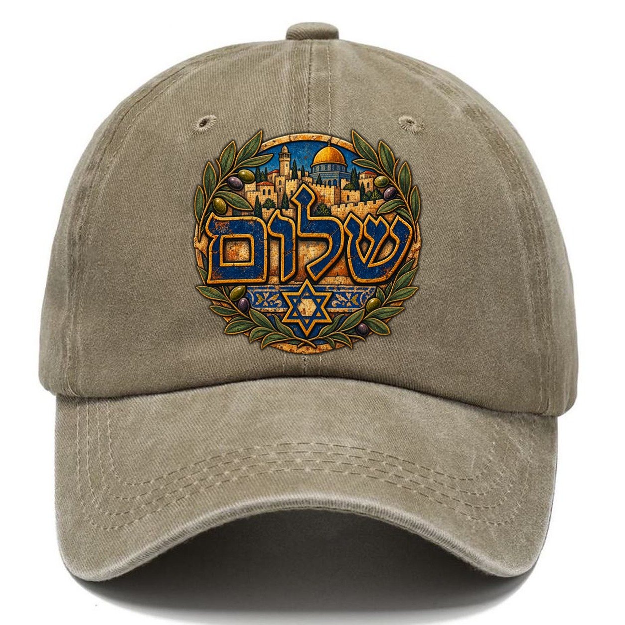 Shalom Hebrew Lettering Jerusalem Classic Cap – Warm Sand