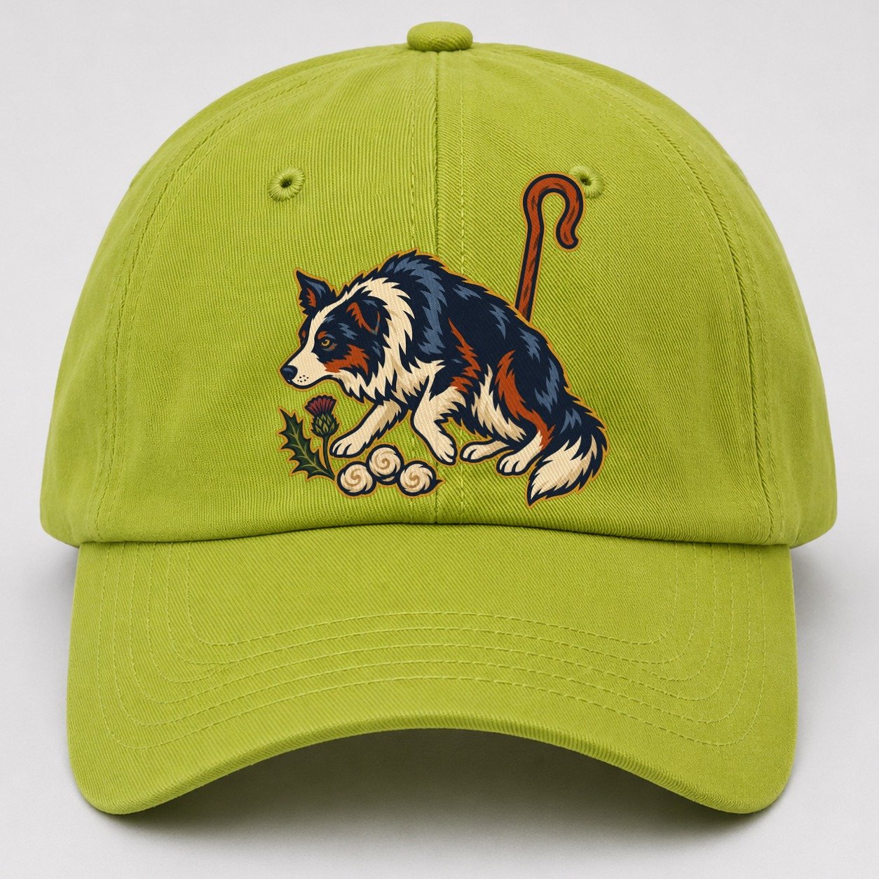 Shepherd Crook Sheepdog And Wool Sprig Uk Culture Heritage Baseball Cap – Fluorescent Green