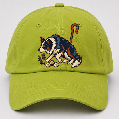 Shepherd Crook Sheepdog And Wool Sprig Uk Culture Heritage Baseball Cap – Fluorescent Green
