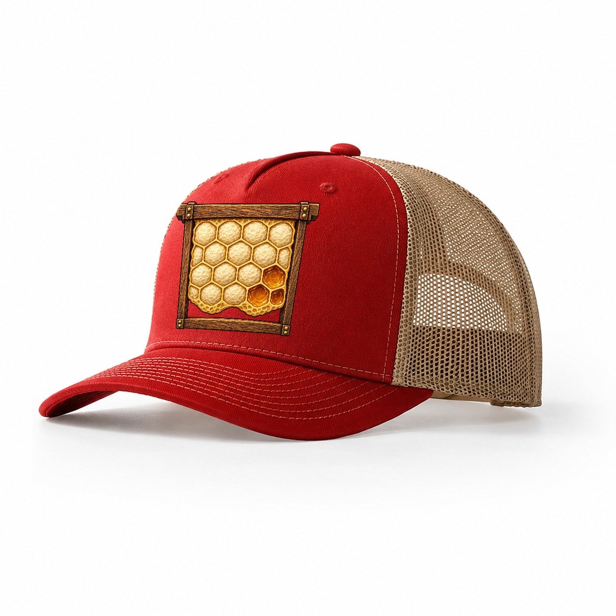 Capped Honey Frame Beekeeping Trucker Hat – Red Khaki
