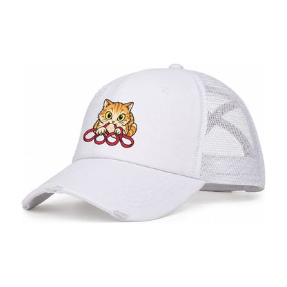 The Floss Bandit Needlework Women's Ponytail Trucker Hat – White White