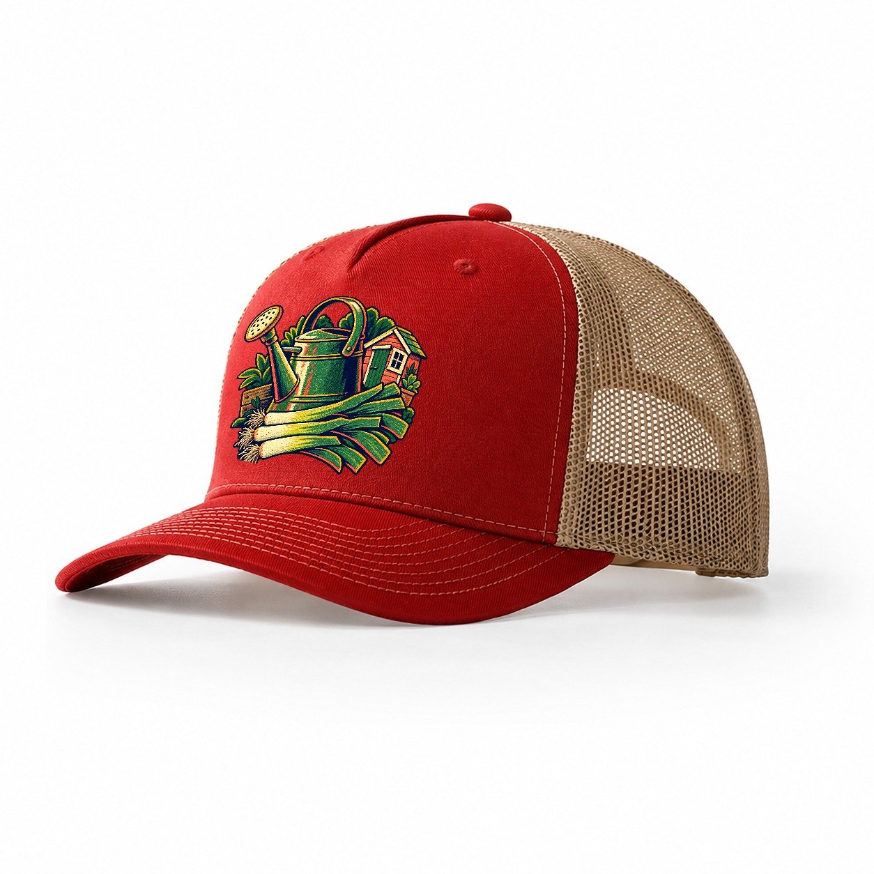 Allotment Shed Watering Can And Leeks Uk Culture Heritage Trucker Hat – Red Khaki