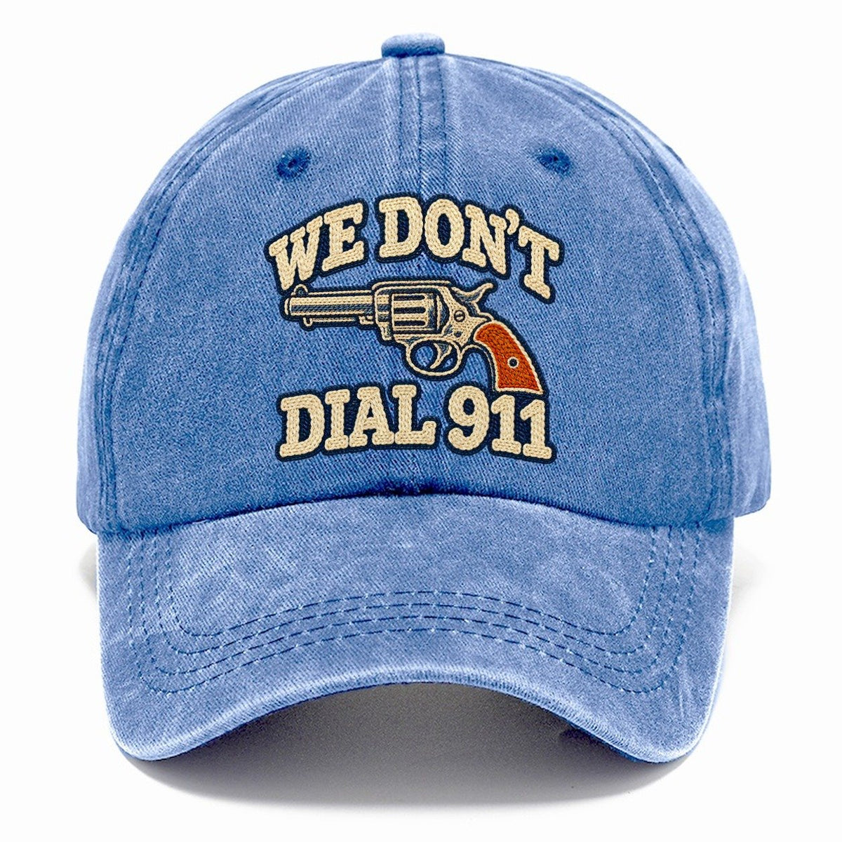 Denim Chainstitch We Don't Dial 911 Classic Cap – Summer Sky