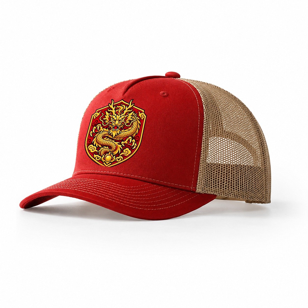 China Minimal Emblem Country Logos Trucker Hat – Red Khaki