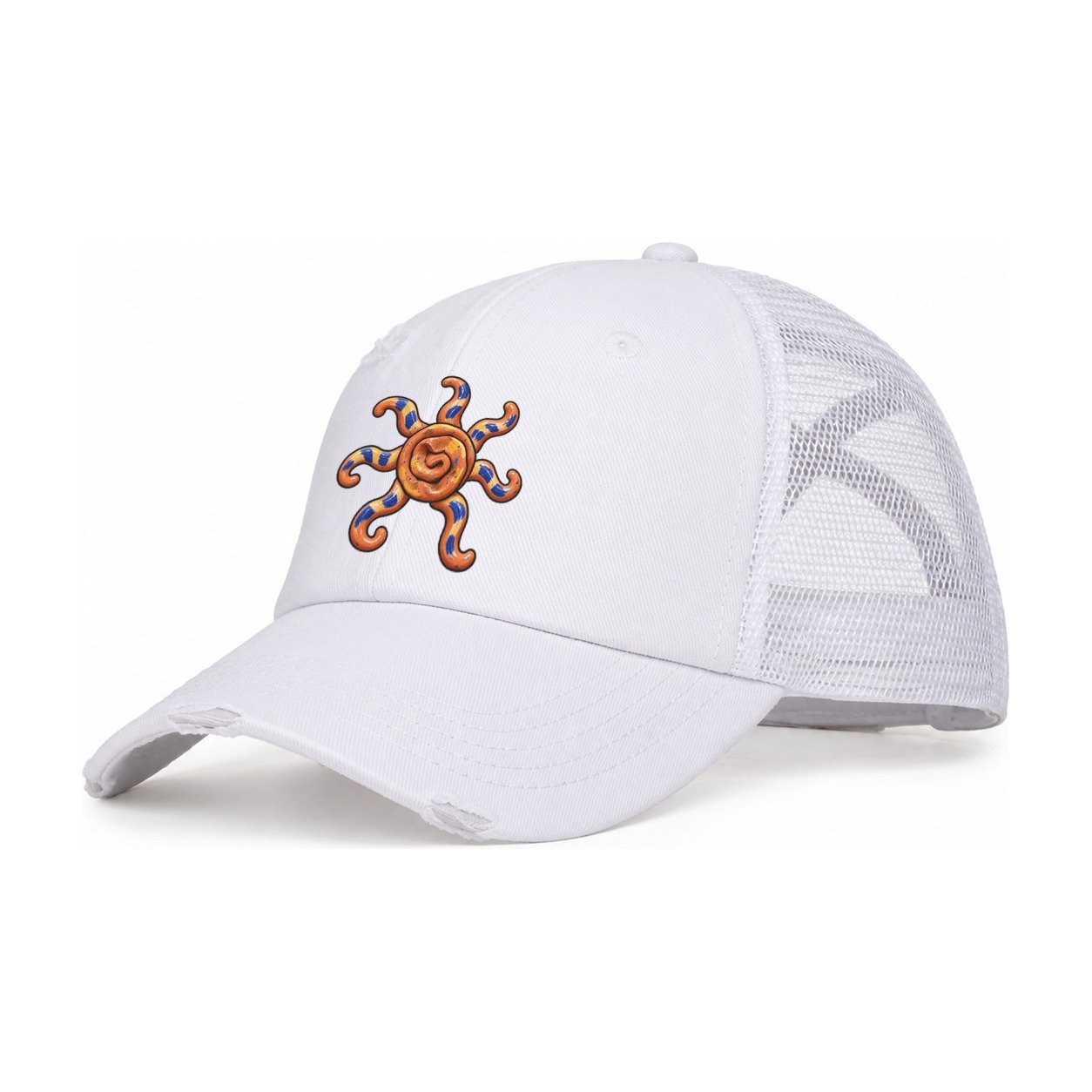 Clay Coil Sun Clay Color Makers Women's Ponytail Trucker Hat – White White
