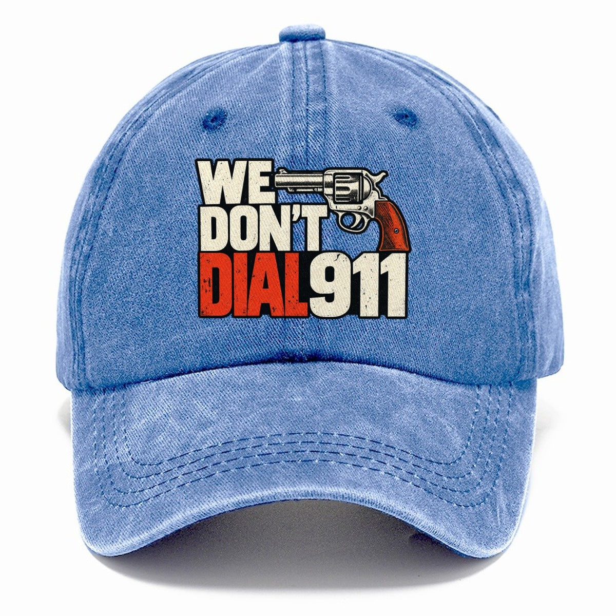 Swiss Type Block We Don't Dial 911 Classic Cap – Summer Sky
