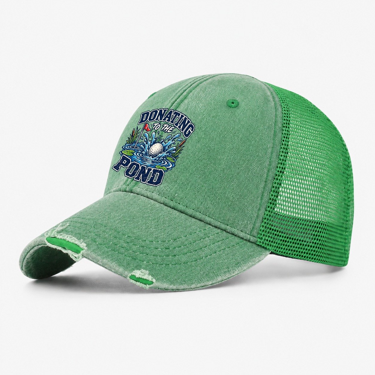 Donating To The Pond Golf Life Washed Trucker Hat – Ink Green