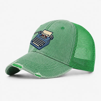 Manual Typewriter Tiny Solo Marks Washed Trucker Hat – Ink Green
