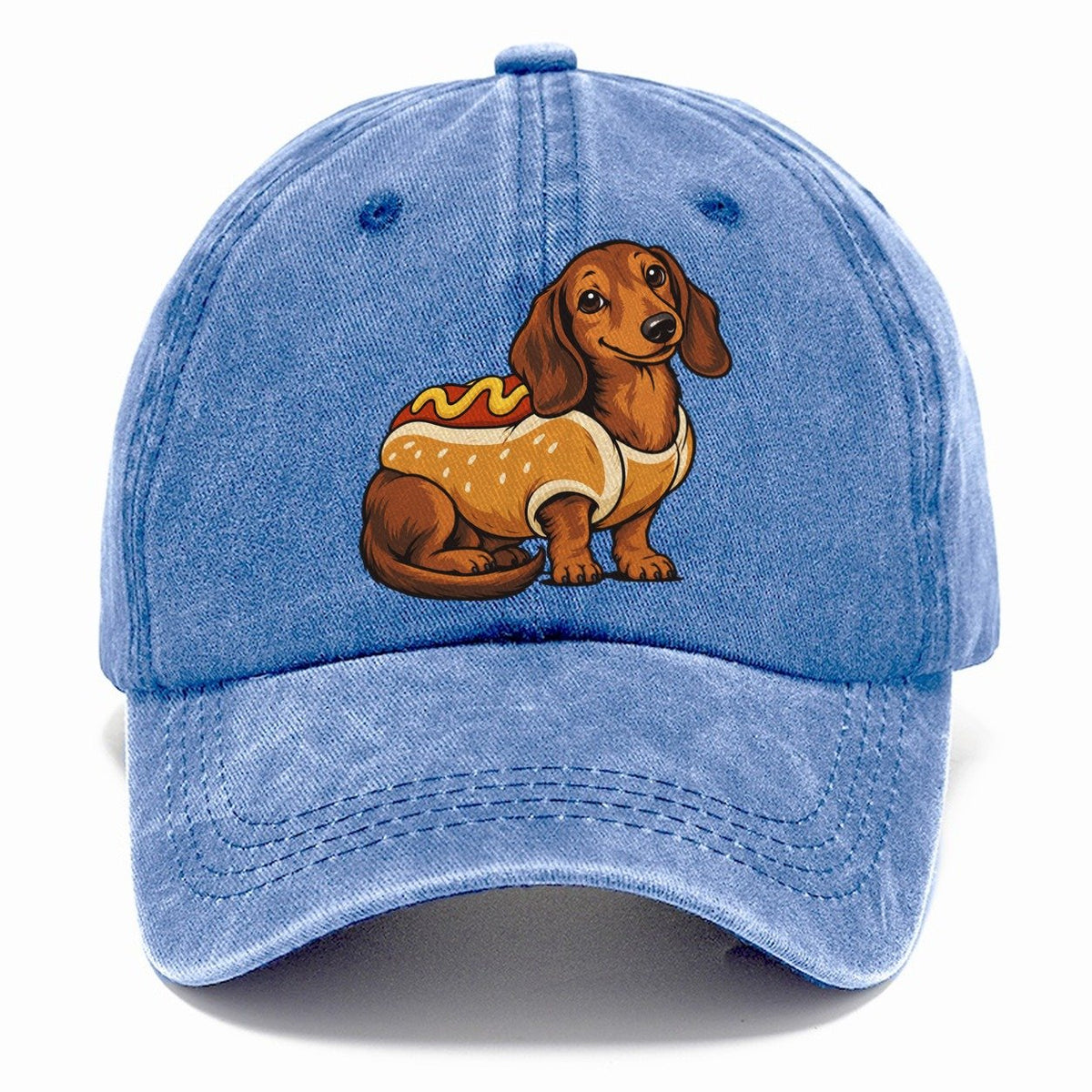 One Dachshund In Halloween Costume Hot Dog Bun Costume With Mustard Squiggle Halloween Dog Parade Classic Cap – Summer Sky