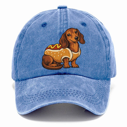 One Dachshund In Halloween Costume Hot Dog Bun Costume With Mustard Squiggle Halloween Dog Parade Classic Cap – Summer Sky