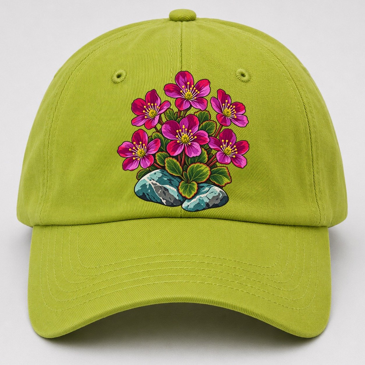 Nunavut Purple Saxifrage Canada Cultural Icons Baseball Cap – Fluorescent Green