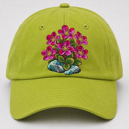 Nunavut Purple Saxifrage Canada Cultural Icons Baseball Cap – Fluorescent Green