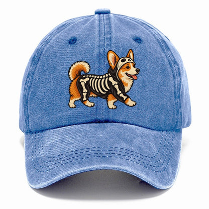 One Corgi In Halloween Costume Skeleton With Painted On Bones Halloween Dog Parade Classic Cap – Summer Sky