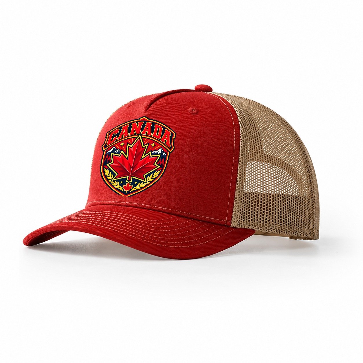Canada Retro Badge Country Logos Trucker Hat – Red Khaki