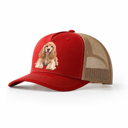 Cocker Spaniel Lying Down Top Breeds Trucker Hat – Red Khaki