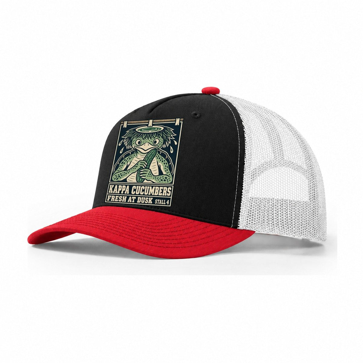 Kappa Cucumbers Yokai Night Market Trucker Hat – Black Red White