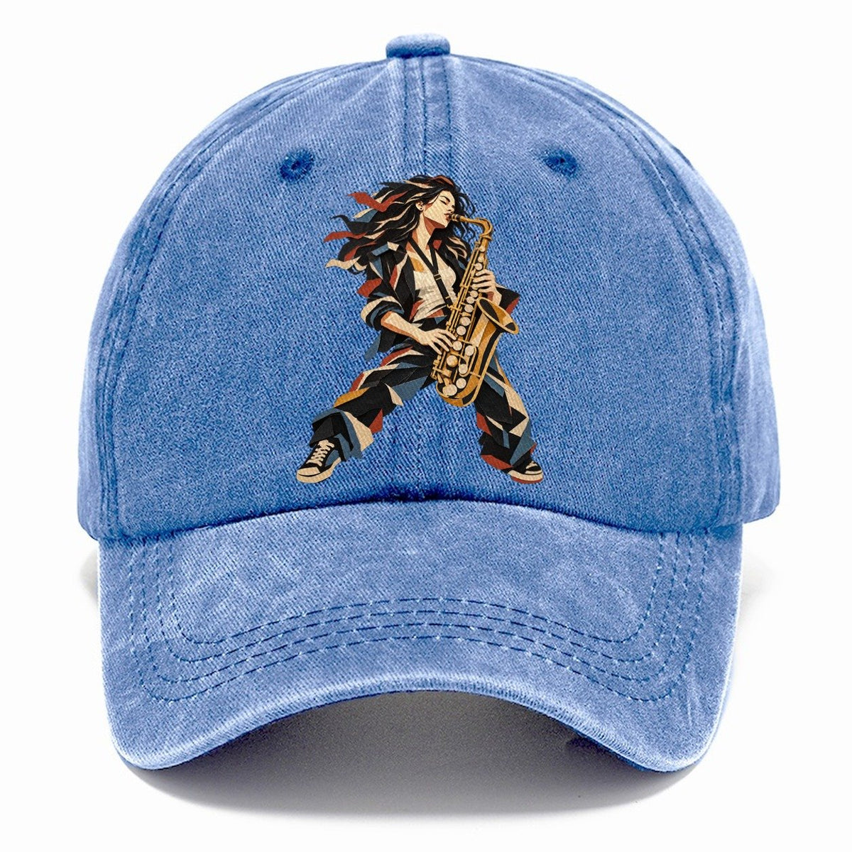 Saxophone Woman Paper Collage Classic Cap – Summer Sky