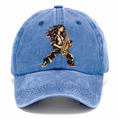 Saxophone Woman Paper Collage Classic Cap – Summer Sky