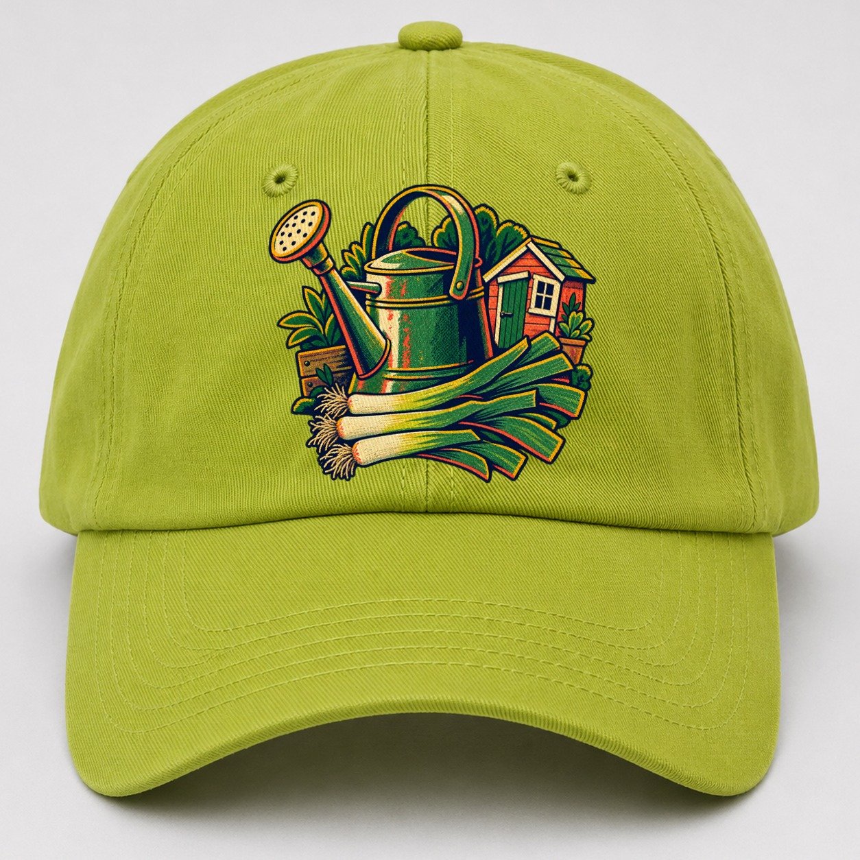 Allotment Shed Watering Can And Leeks Uk Culture Heritage Baseball Cap – Fluorescent Green