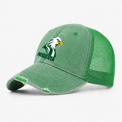 Nigeria Retro Badge Washed Trucker Hat – Ink Green