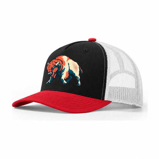 Bison Headwind Trucker Hat – Black Red White