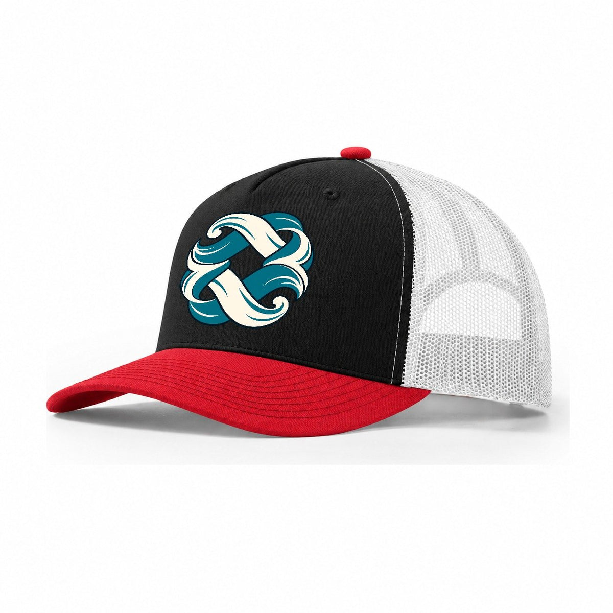 Tidebound Knot Quiet Wards Heritage Trucker Hat – Black Red White