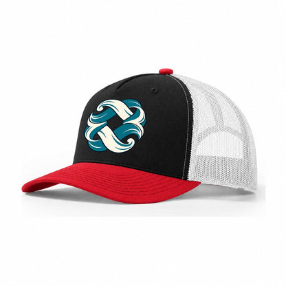 Tidebound Knot Quiet Wards Heritage Trucker Hat – Black Red White