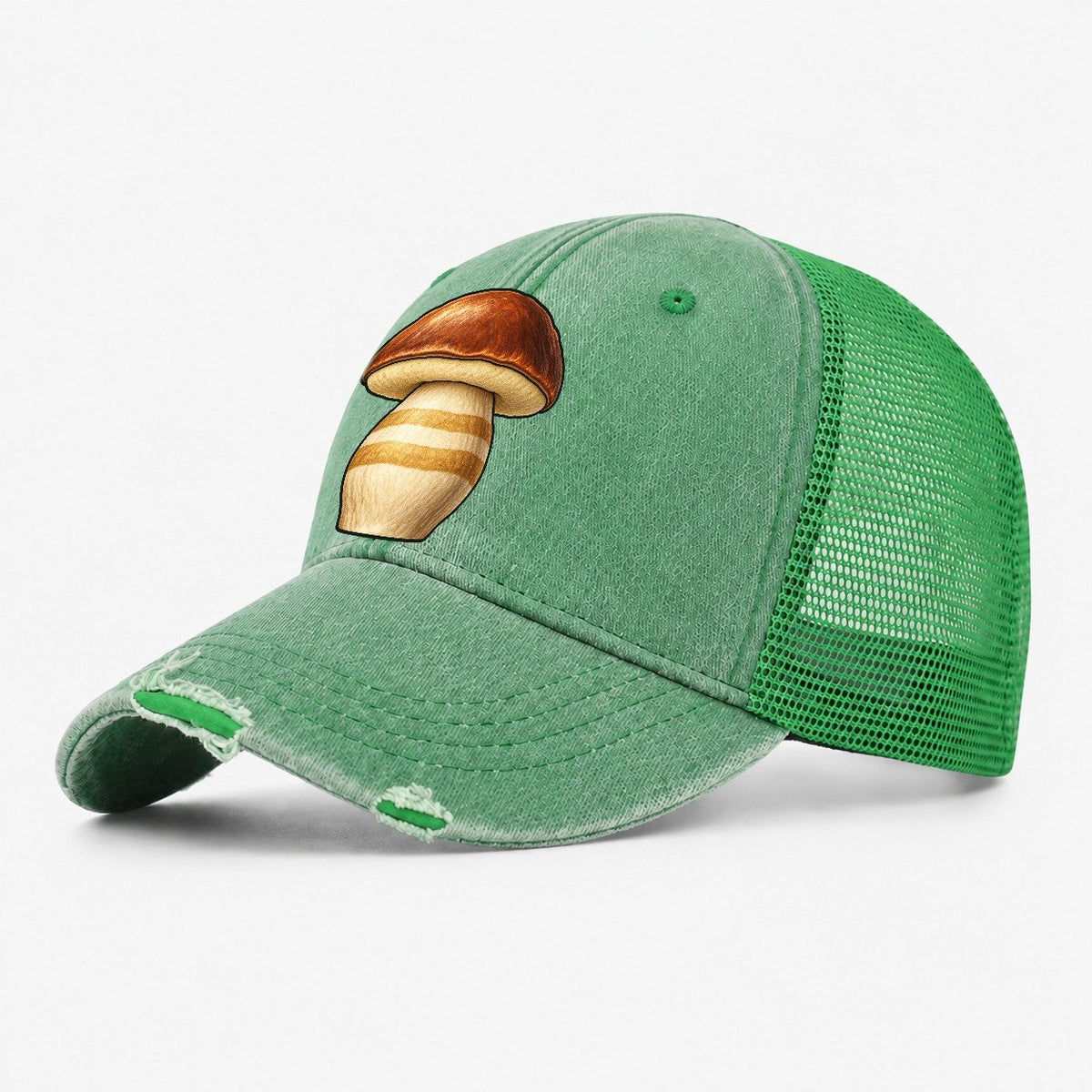 Bolete Hero Study Foraging And Mycology Washed Trucker Hat – Ink Green