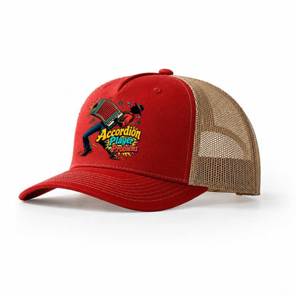Accordion Player Problems Music Instruments Trucker Hat – Red Khaki