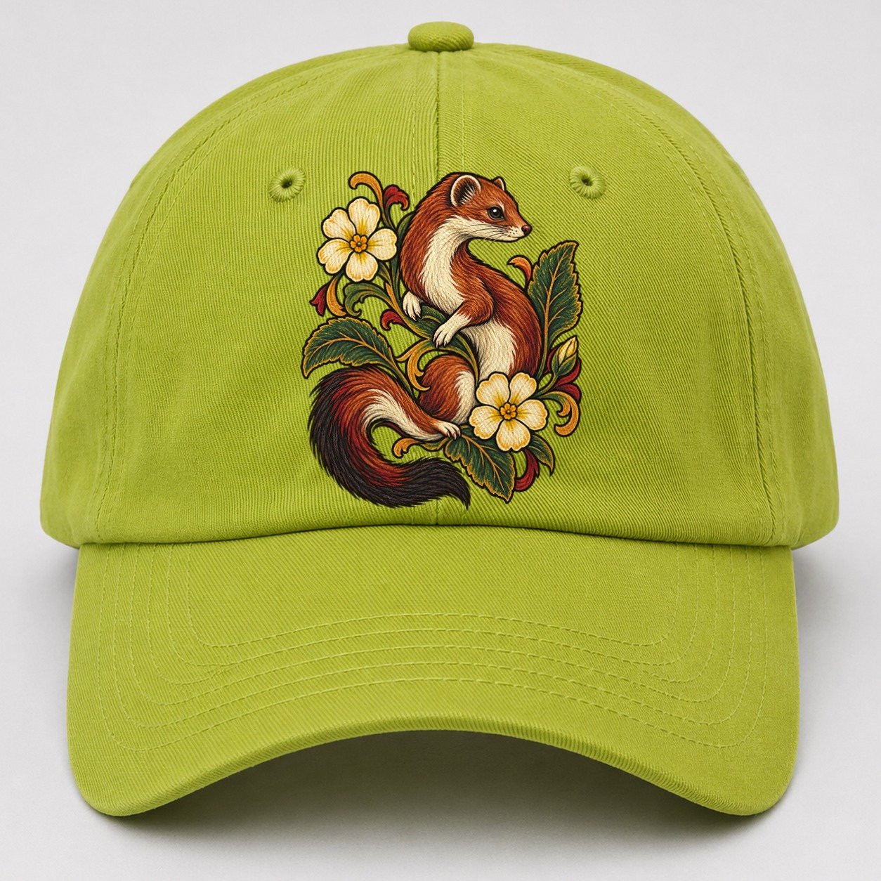 British Stoat And Primrose Uk Culture Heritage Baseball Cap – Fluorescent Green