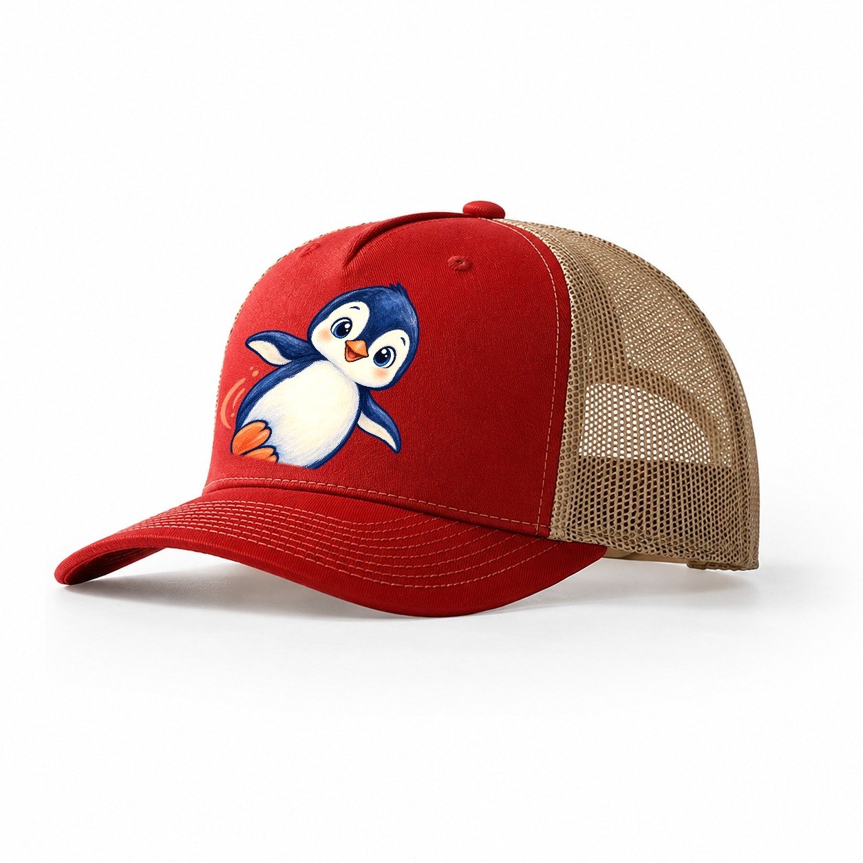 Penguin Side Slide Sea Sprite Trucker Hat – Red Khaki