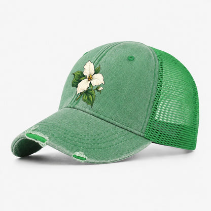 Ontario White Trillium Bloom Canada Cultural Icons Washed Trucker Hat – Ink Green