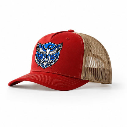 Estonia Minimal Emblem Country Logos Trucker Hat – Red Khaki