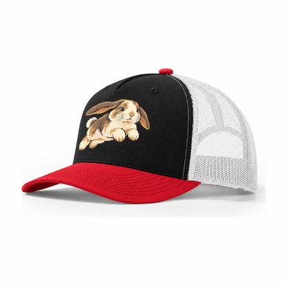 Rabbit Gentle Hop Small Pet Logos Trucker Hat – Black Red White