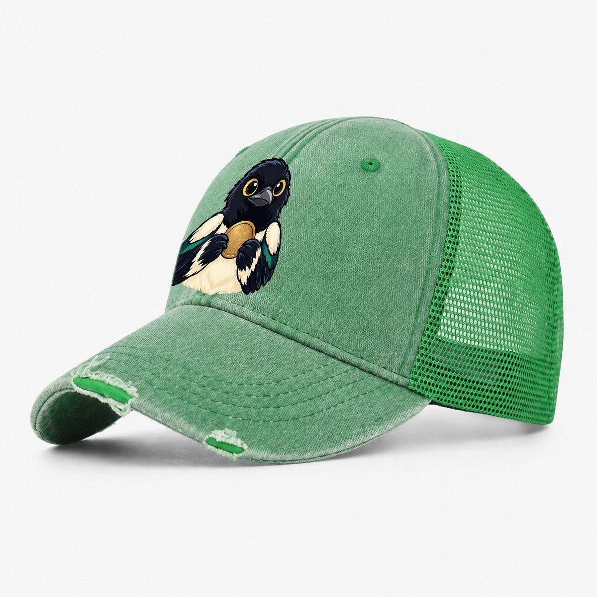 Magpie With A Find Treasure Hunting Washed Trucker Hat – Ink Green