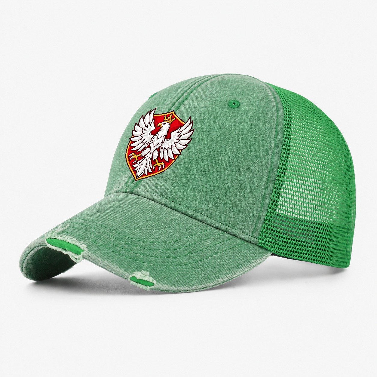 Poland Minimal Emblem Country Logos Washed Trucker Hat – Ink Green